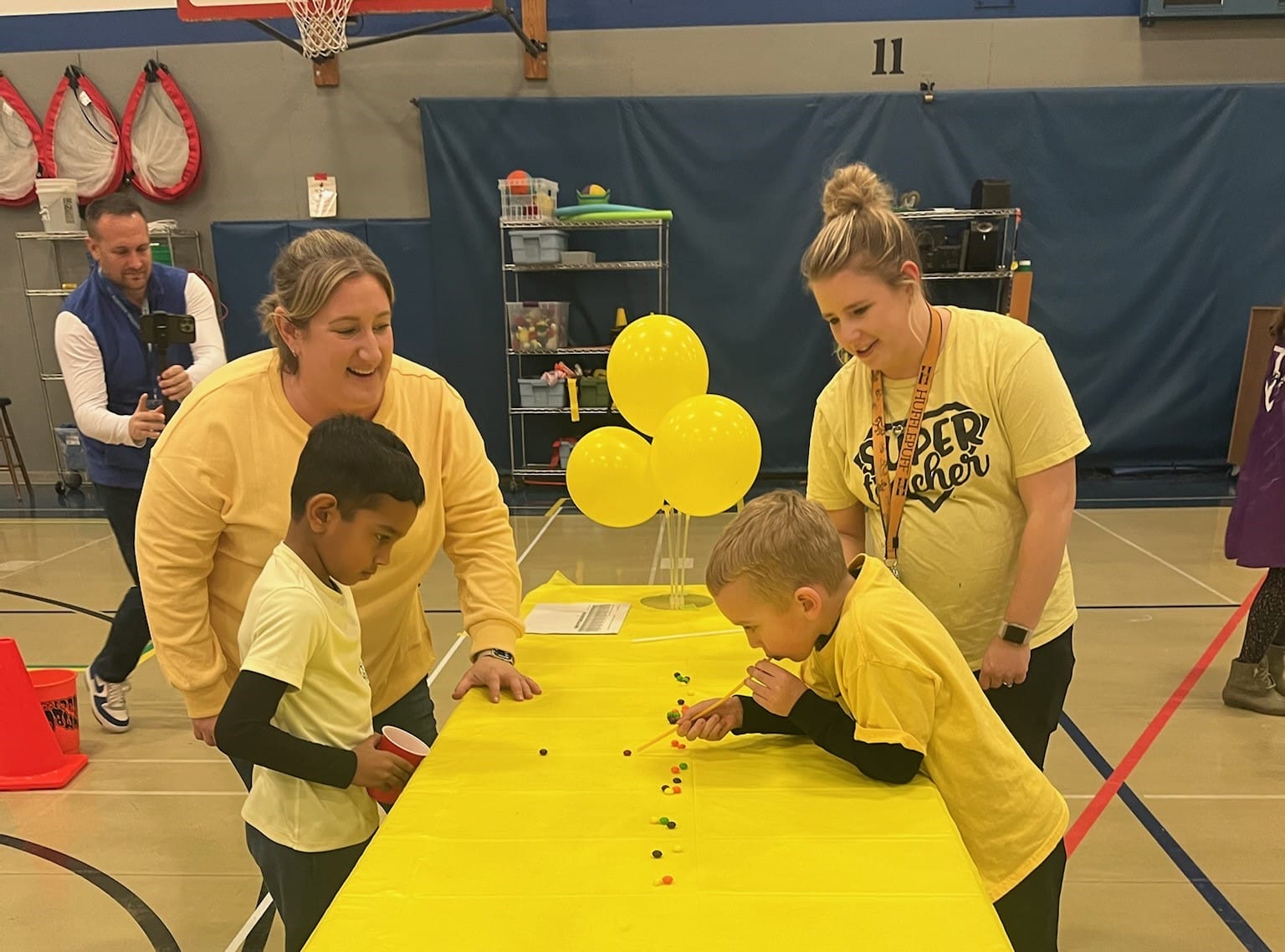 Yellow table and skittle game