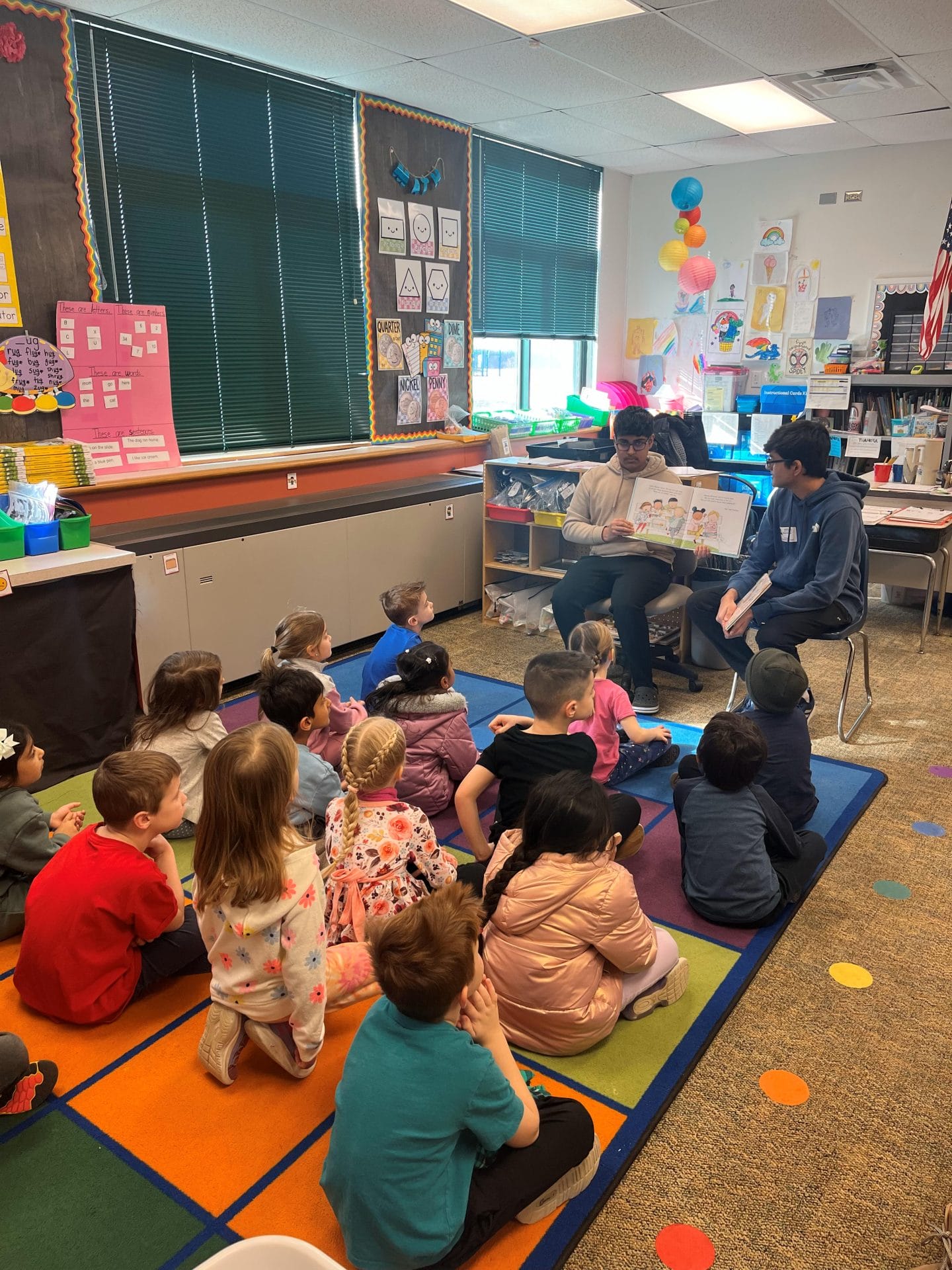 Students listening to a story.