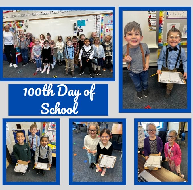 Students celebrating the 100th day of Kindergarten