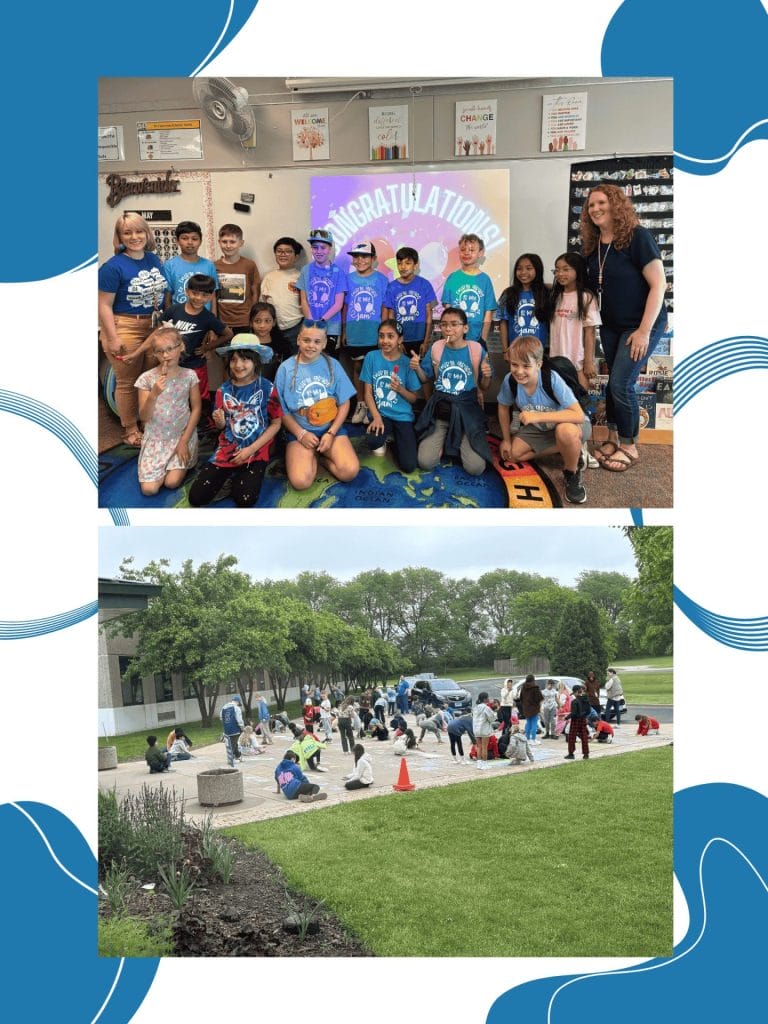 ML students after access testing and 4th grade decorating the entrance of the school with chalk