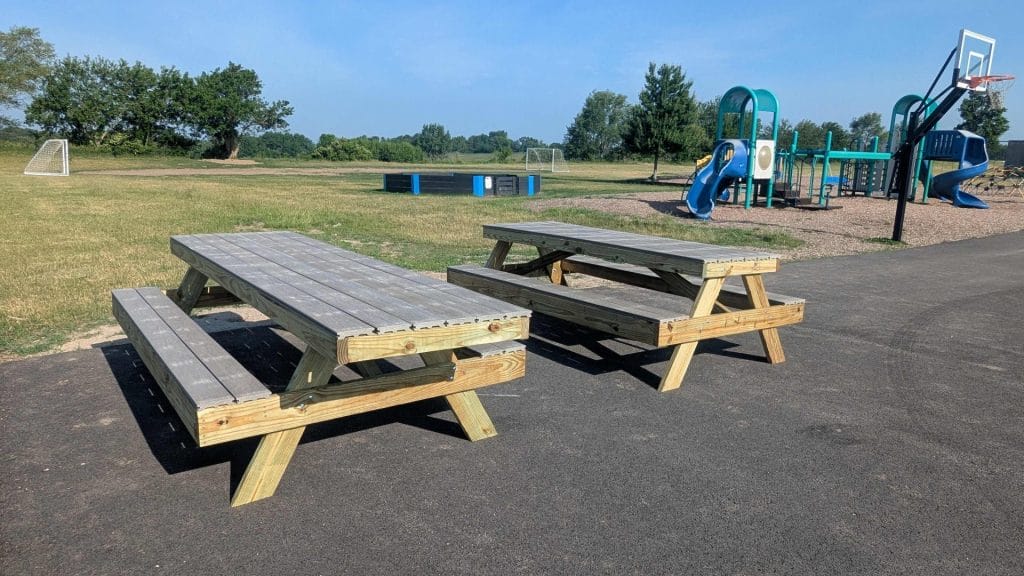 Picnic table on pavement