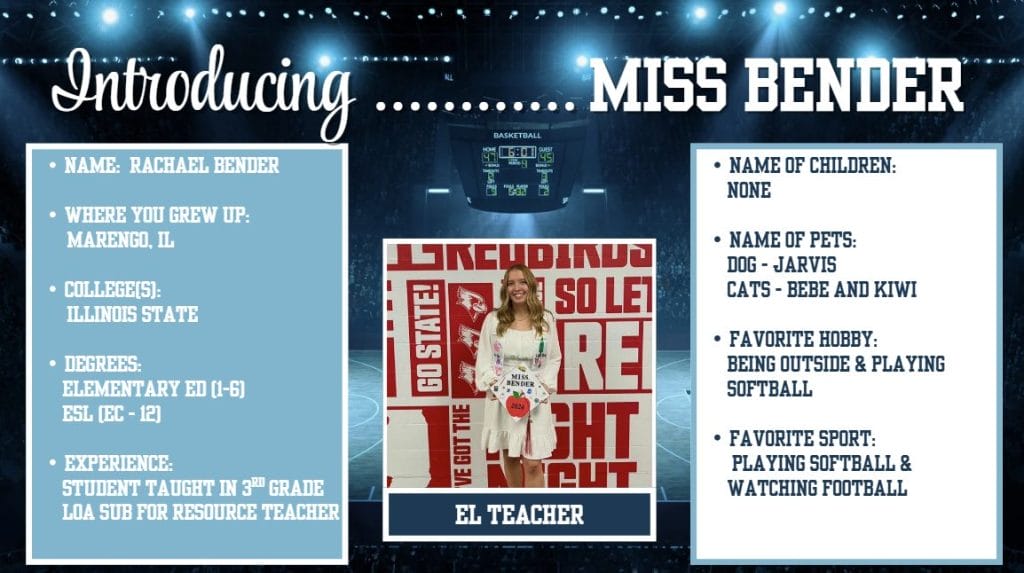 About me info for Miss Bender