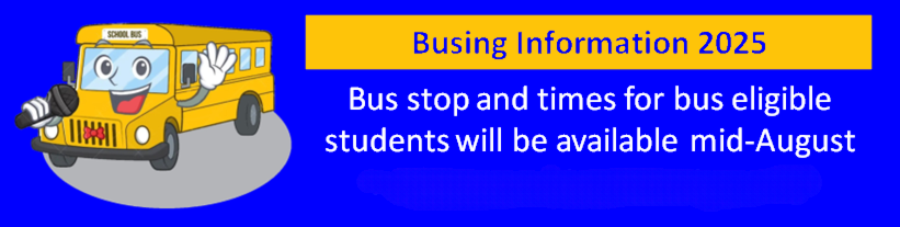 Bus stop and times for bus eligible students will be available mid-August.