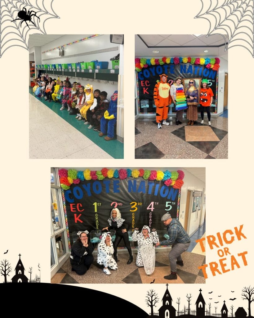 students and staff dressed up for halloween