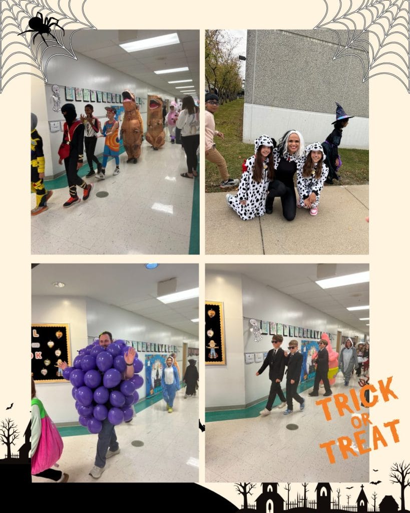 students and staff dressed up for halloween