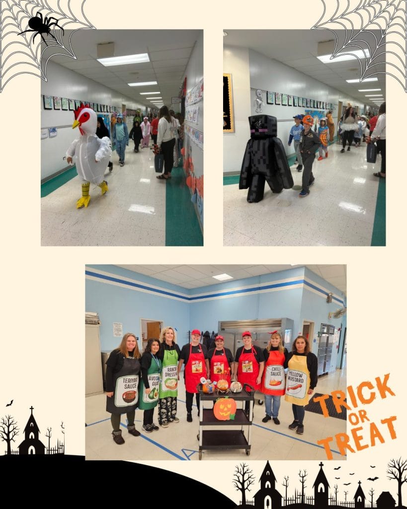 students and staff dressed up for halloween