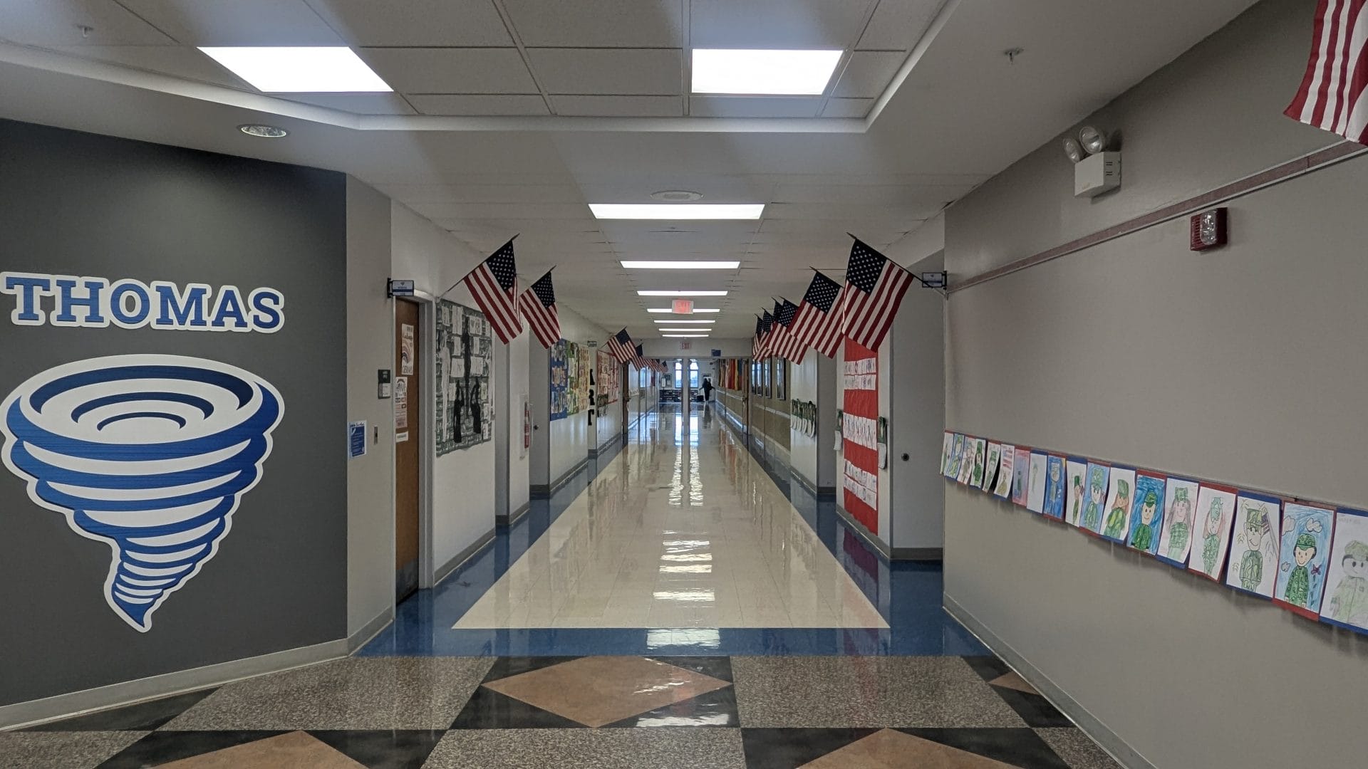 Flags in hallway of HBT