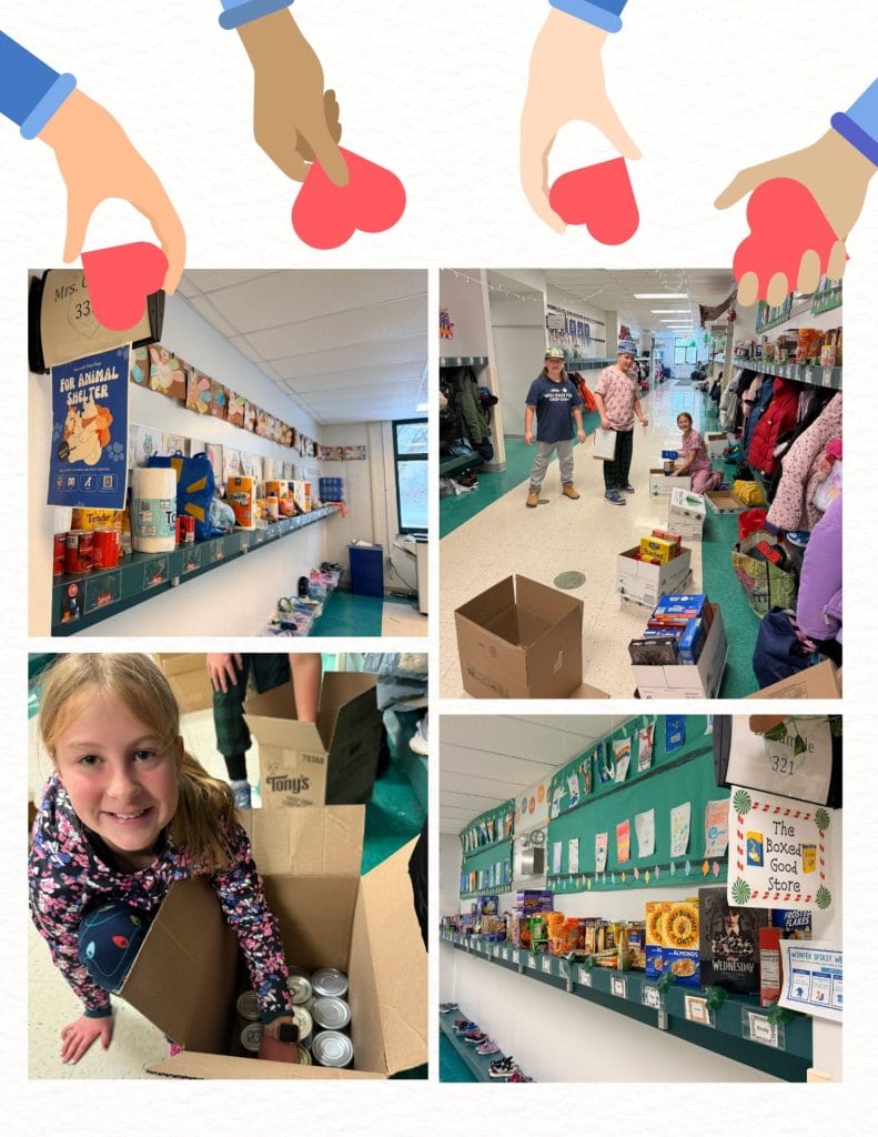 students packing up items that were donated