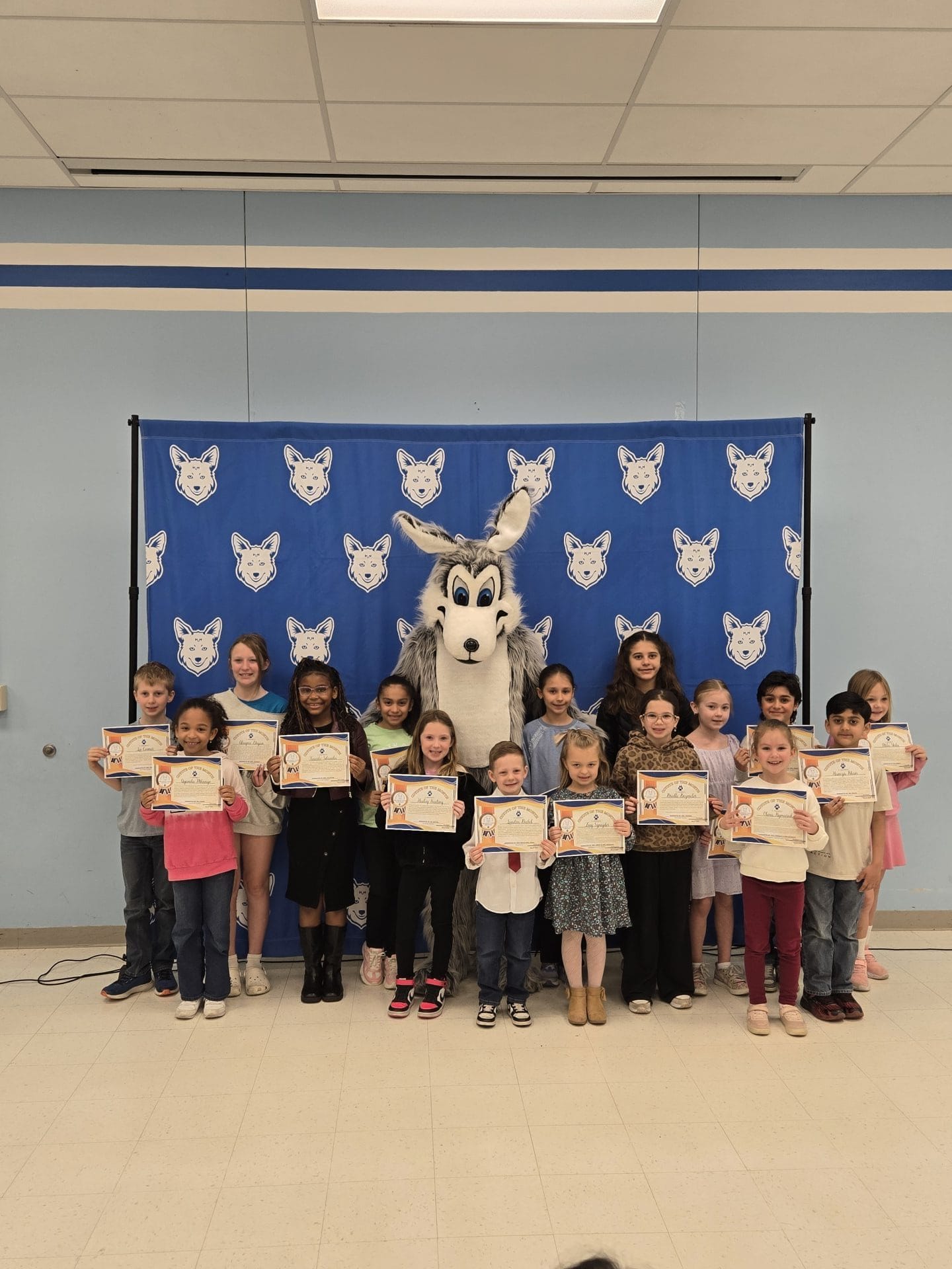 Students at the coyote of the month ceremony