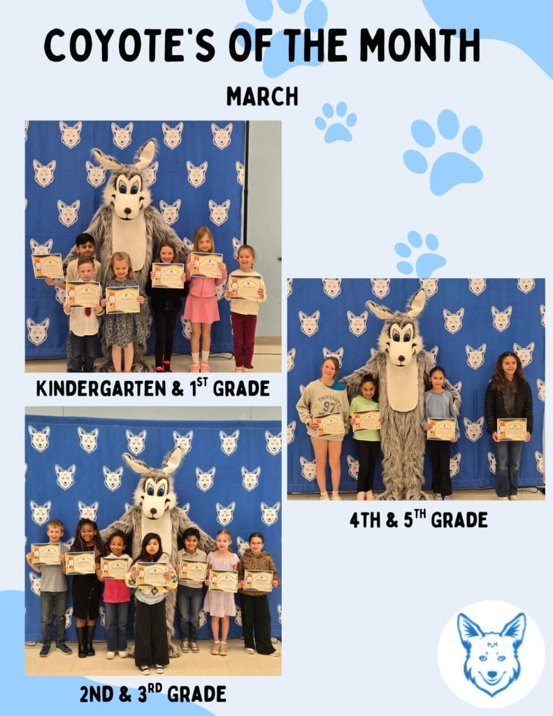 March coyotes of the month by grade level