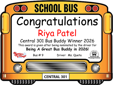 2025-2026 Bus Buddy Winner - Riya Patel